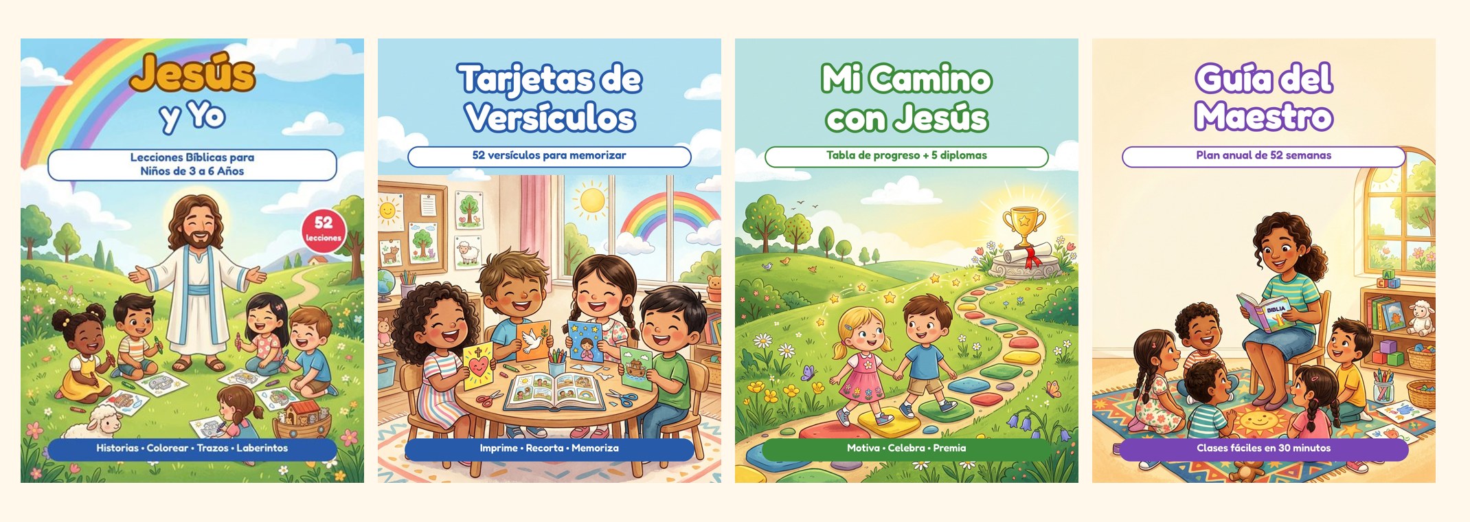 Portada de Jesús y Yo junto a las portadas de los 3 bonos